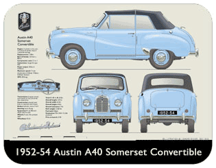 Austin A40 Somerset Coupe 1952-54 Place Mat, Medium